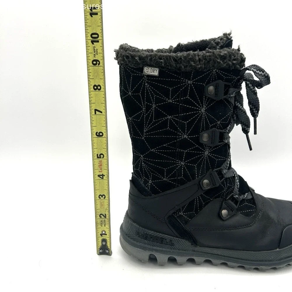 Merrell Women's Winter Boots 7 Black Waterproof Faux Fur Lined LaceUp Mid Calf